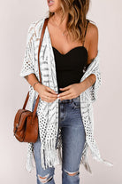 Openwork Open Front Cardigan with Fringes - Stormyjay