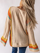 Striped Round Neck Long Sleeve Sweater - Stormyjay