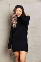 Double Take Rib-Knit Turtleneck Drop Shoulder Sweater Dress - Stormyjay