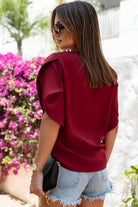 V-Neck Petal Sleeve Blouse - Stormyjay