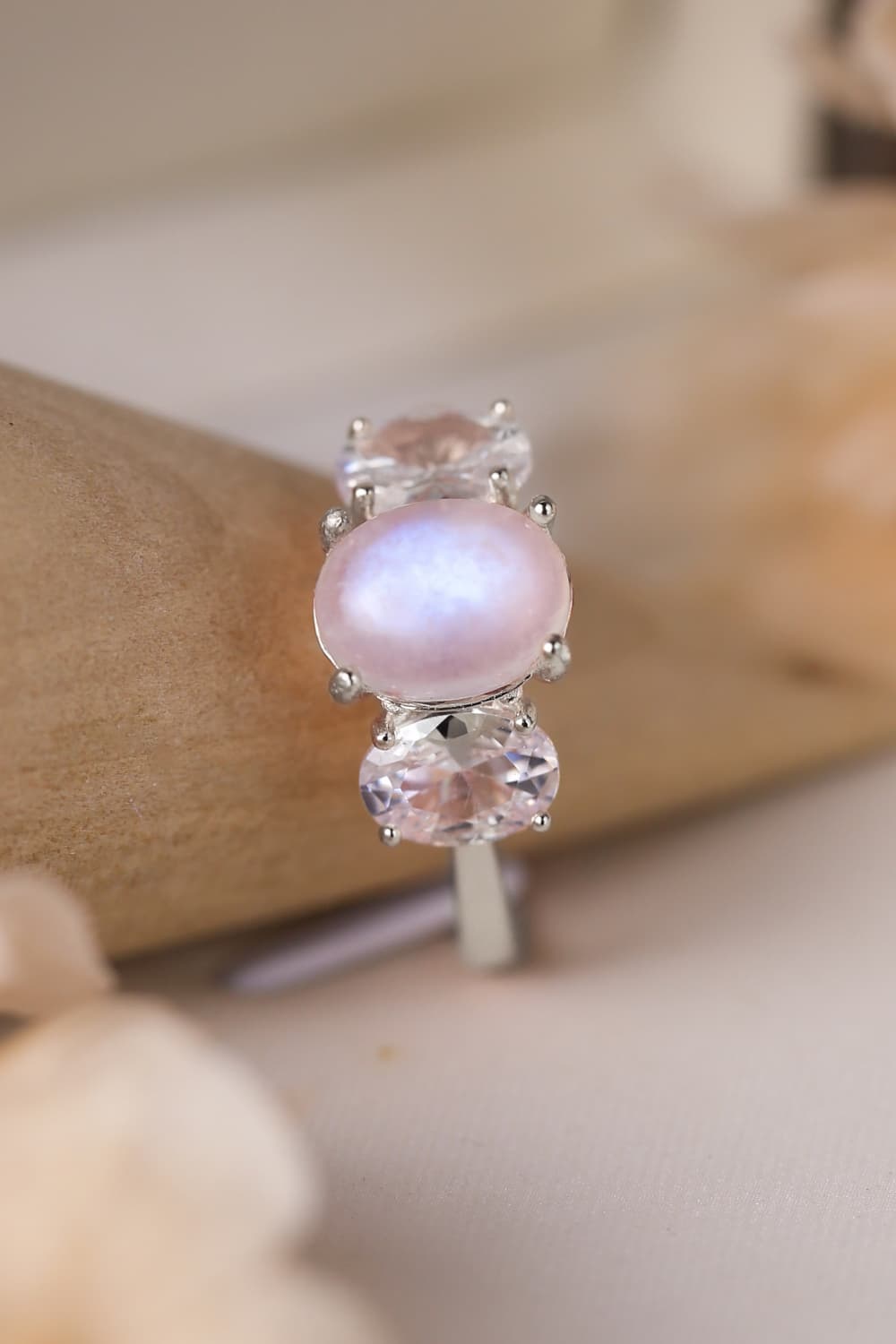 High Quality Natural Moonstone 925 Sterling Silver Three Stone Ring - Stormyjay