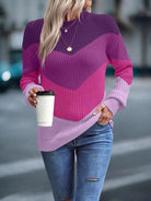 Color Block Round Neck Dropped Shoulder Sweater - Stormyjay