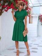 Cuffed Short Sleeve Belted Shirt Dress - Stormyjay