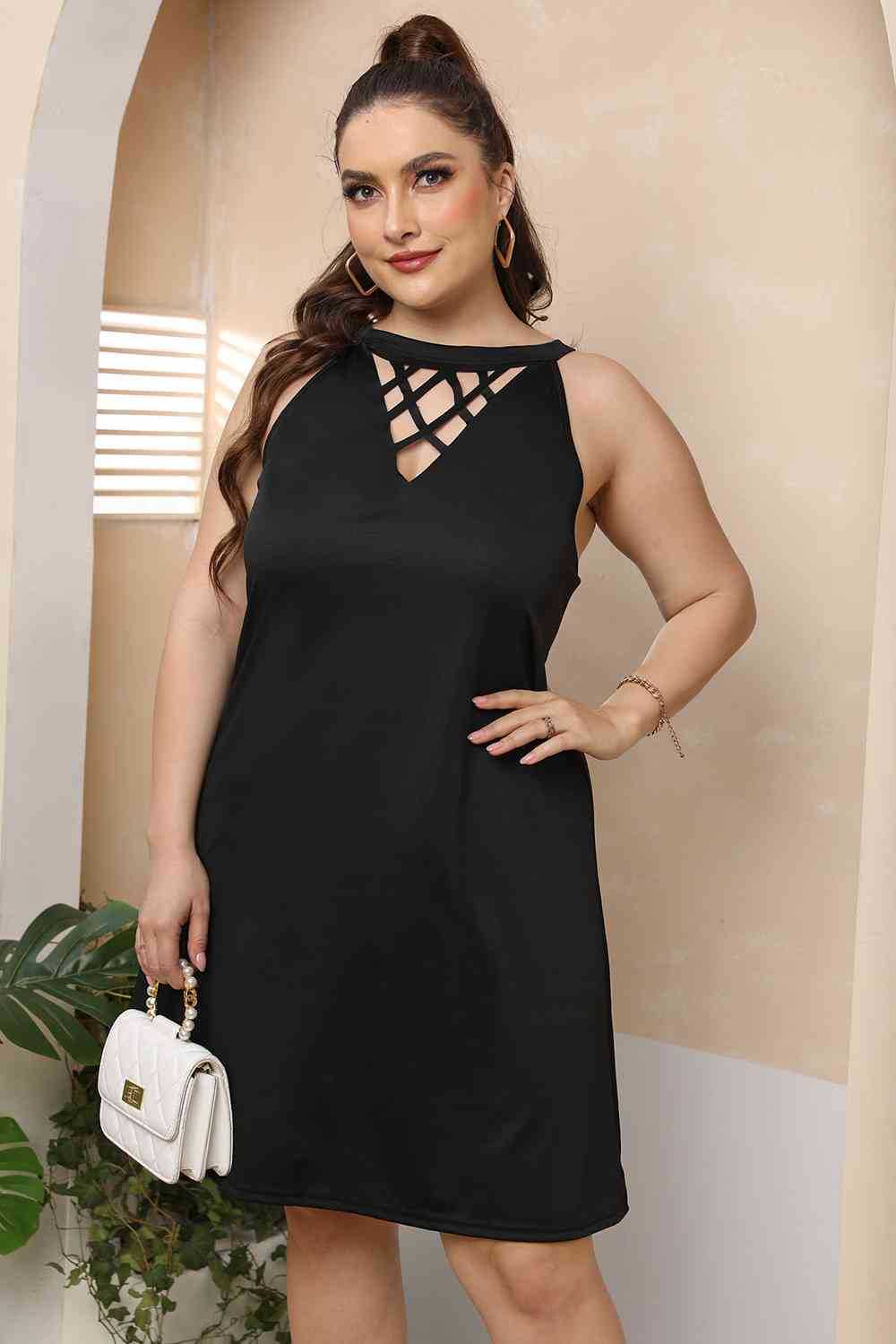 Plus Size Cutout Round Neck Sleeveless Dress