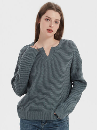 Notched Dropped Shoulder Sweater - Stormyjay