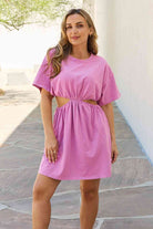 HEYSON Summer Field Full Size Cutout T-Shirt Dress in Carnation Pink - Stormyjay