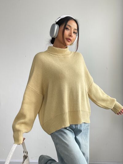 Turtleneck Dropped Shoulder Sweater - Stormyjay