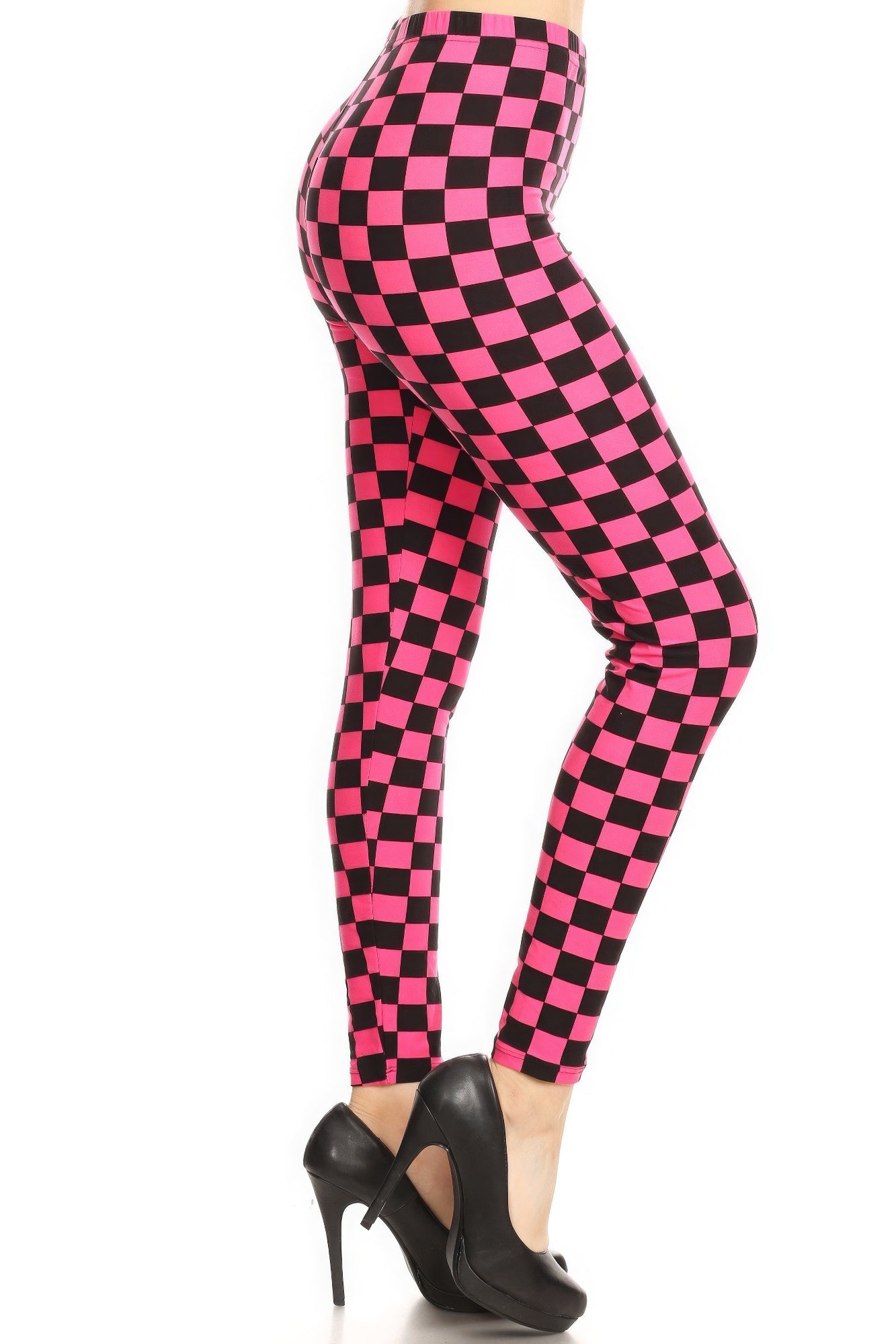 Checkered Printed High Waisted Leggings In A Fitted Style, With An Elastic Waistband - Stormyjay