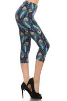 Multi-color Print, Cropped Capri Leggings In A Fitted Style With A Banded High Waist - Stormyjay