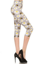 High Waisted Capri Leggings In An Allover Floral And Bee Print - Stormyjay