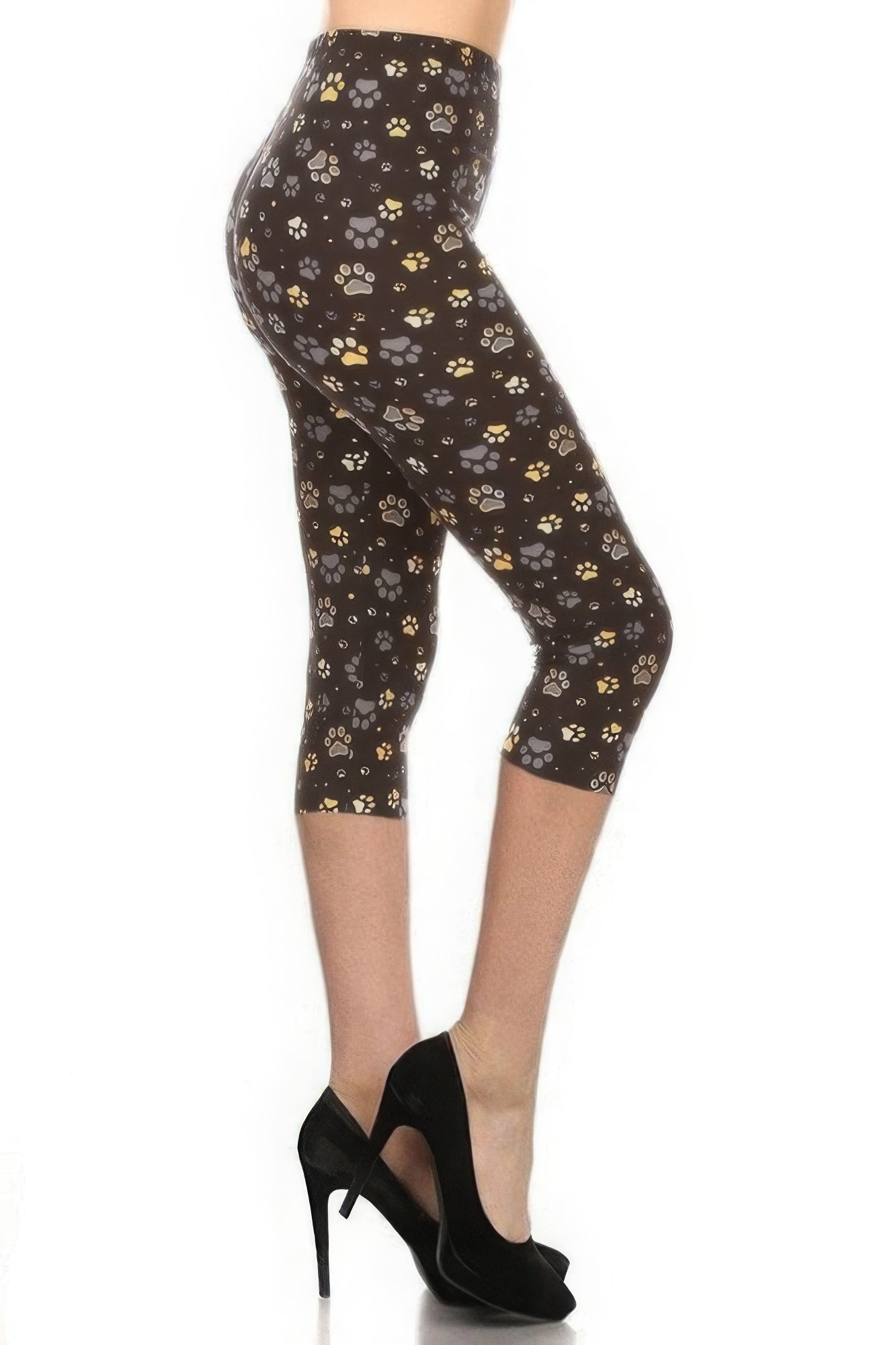 Paw Print, High Rise, Fitted Capri Leggings, With An Elastic Waistband - Stormyjay