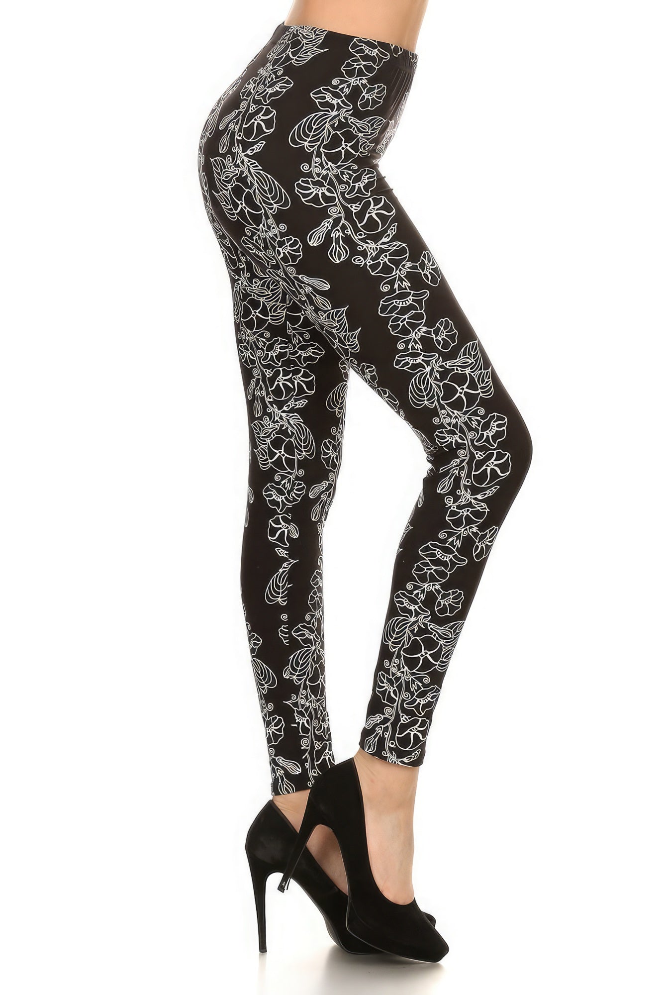 Floral Print High Waist Basic Solid Leggings - Stormyjay