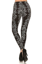 Floral Print High Waist Basic Solid Leggings - Stormyjay