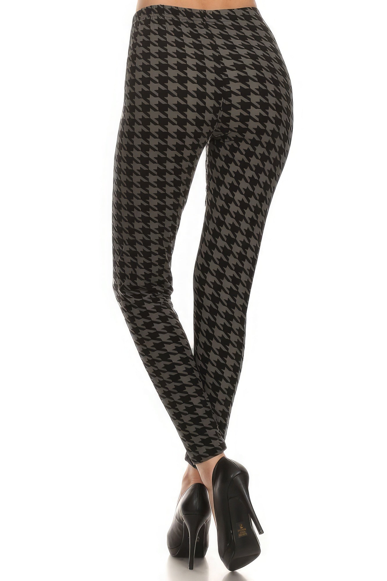 High Waisted Houndtooth Printed Knit Legging With Elastic Waistband - Stormyjay