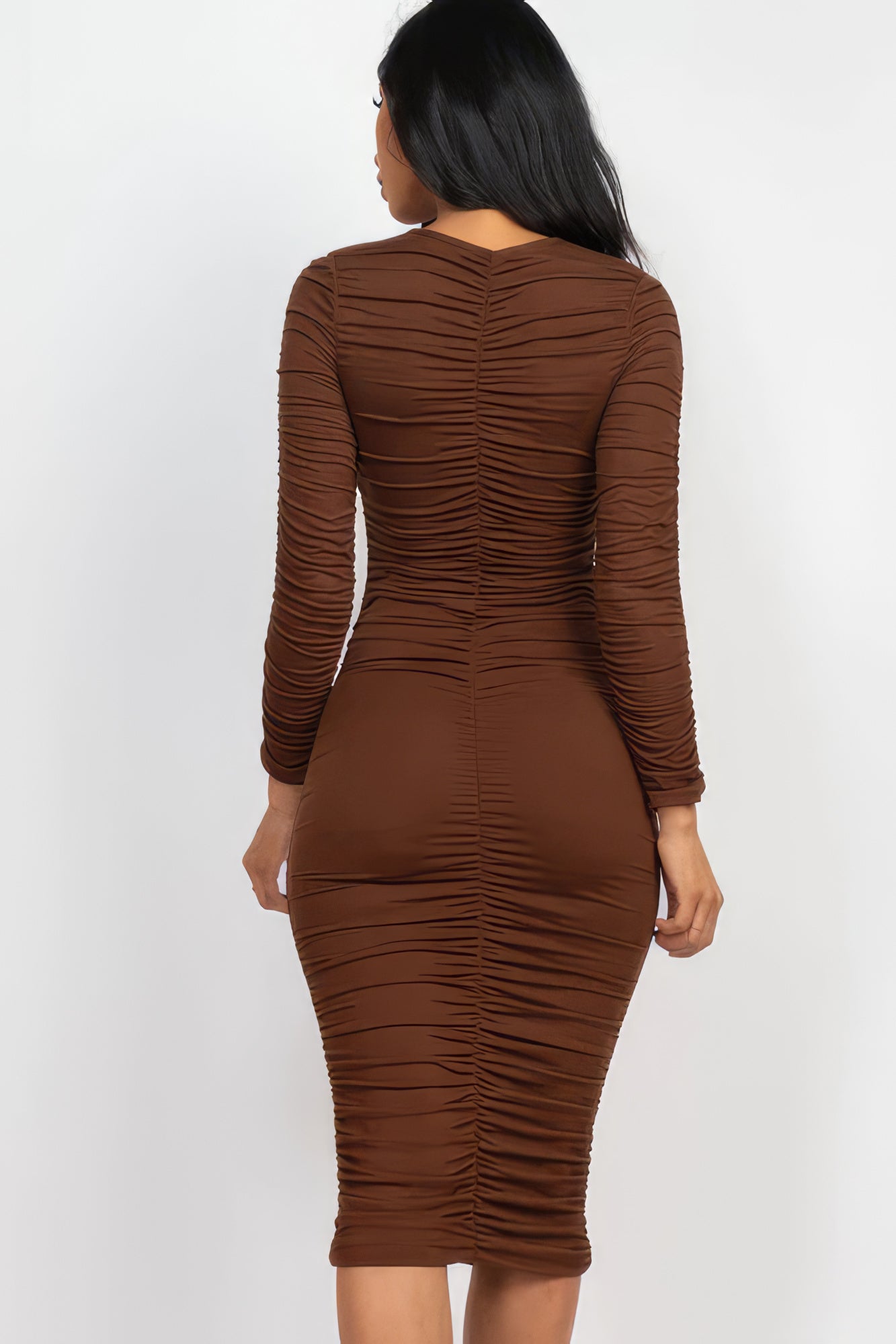 Ruched Long Sleeve Midi Dress - Stormyjay