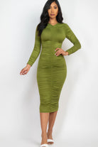 Ruched Long Sleeve Midi Dress - Stormyjay