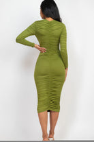 Ruched Long Sleeve Midi Dress - Stormyjay