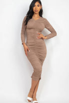 Ruched Long Sleeve Midi Dress - Stormyjay