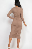 Ruched Long Sleeve Midi Dress - Stormyjay