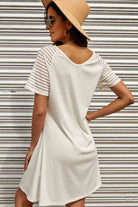 Sheer Striped Raglan Sleeve T-Shirt Dress - Stormyjay