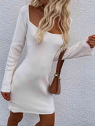 Tie Back Square Neck Long Sleeve Sweater Dress - Stormyjay