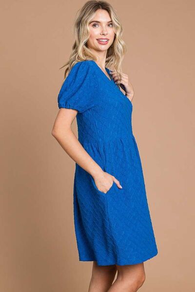 Culture Code Texture Round Neck Short Sleeve Dress with Pockets - Stormyjay