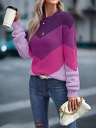 Color Block Round Neck Dropped Shoulder Sweater - Stormyjay