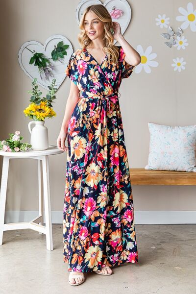 Heimish Full Size Floral Surplice Tie Waist Maxi Dress - Stormyjay