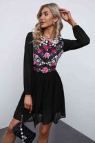 Floral Mesh Sleeve Lined Dress - Stormyjay