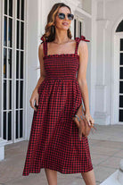 Plaid Frill Trim Tie Shoulder Dress - Stormyjay