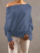 Full Size Boat Neck Batwing Sleeve Knit Top - Stormyjay