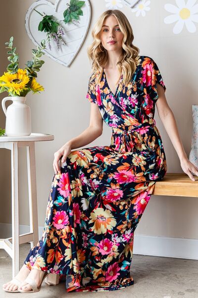 Heimish Full Size Floral Surplice Tie Waist Maxi Dress - Stormyjay