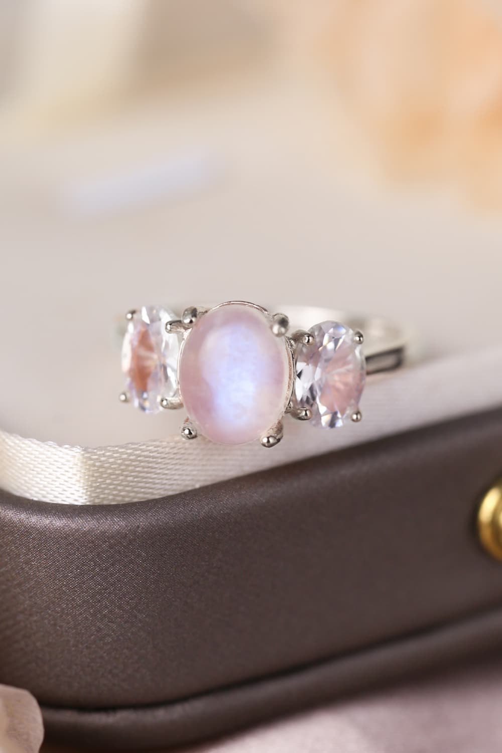 High Quality Natural Moonstone 925 Sterling Silver Three Stone Ring - Stormyjay