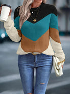 Color Block Round Neck Dropped Shoulder Sweater - Stormyjay