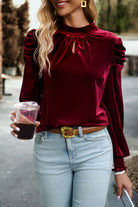 Mock Neck Puff Sleeve Blouse