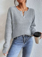 Notched Dropped Shoulder Sweater - Stormyjay