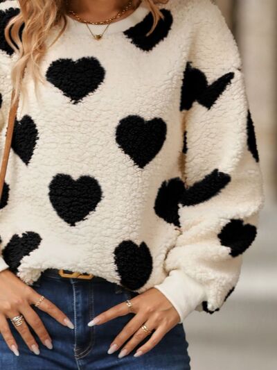 Fuzzy Heart Dropped Shoulder Sweatshirt - Stormyjay