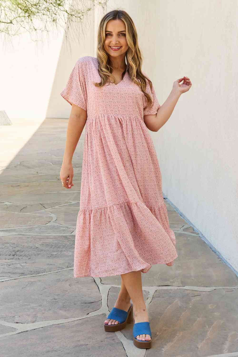 HEYSON Spring Baby Full Size Kimono Sleeve Midi Dress in Peach - Stormyjay