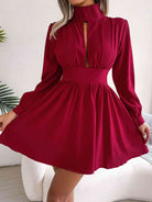 Cutout Turtleneck A-Line Mini Dress - Stormyjay