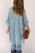 Openwork Open Front Cardigan with Fringes - Stormyjay