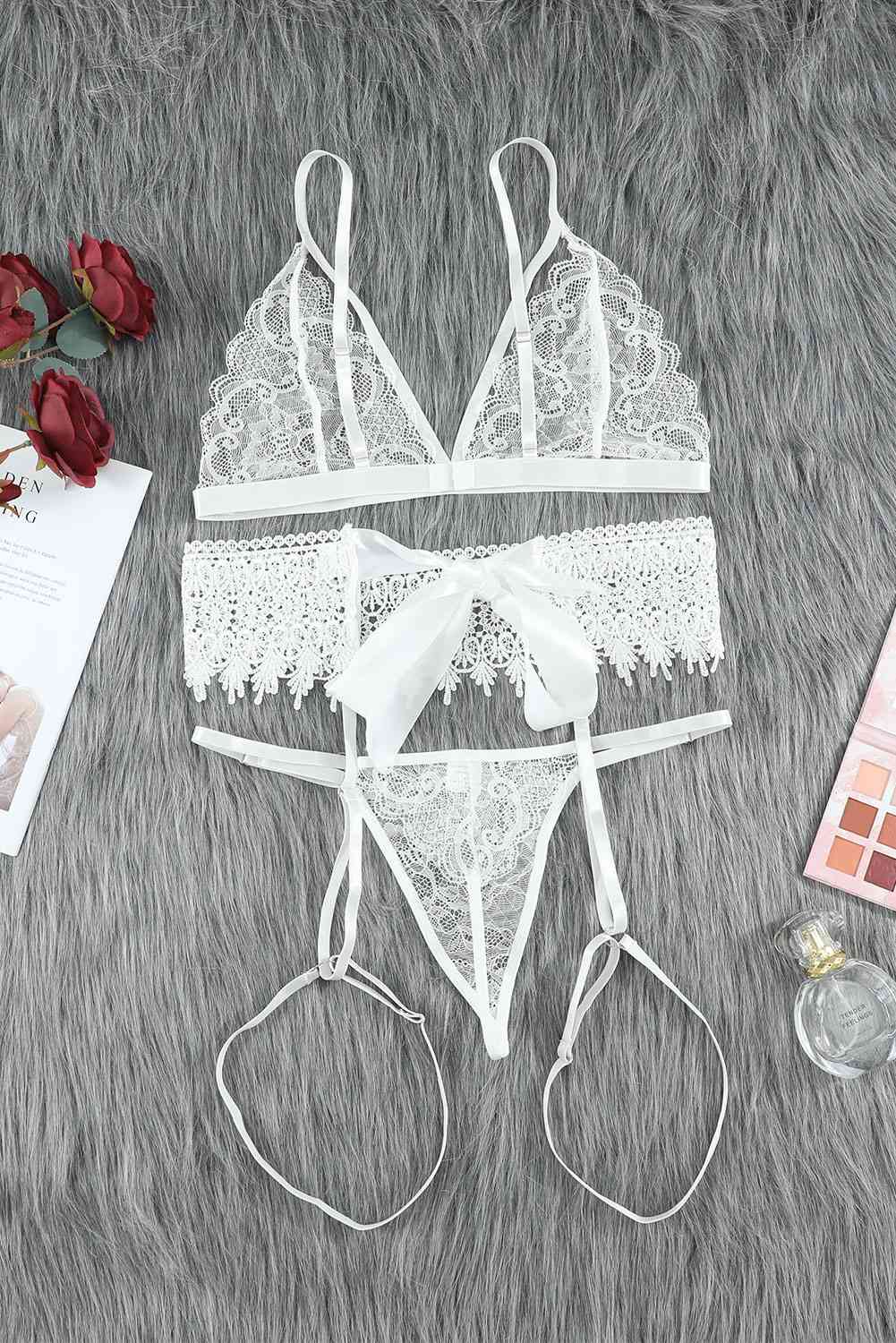 Lace Lingerie Three-Piece Set - Stormyjay