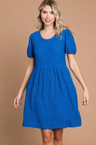 Culture Code Texture Round Neck Short Sleeve Dress with Pockets - Stormyjay