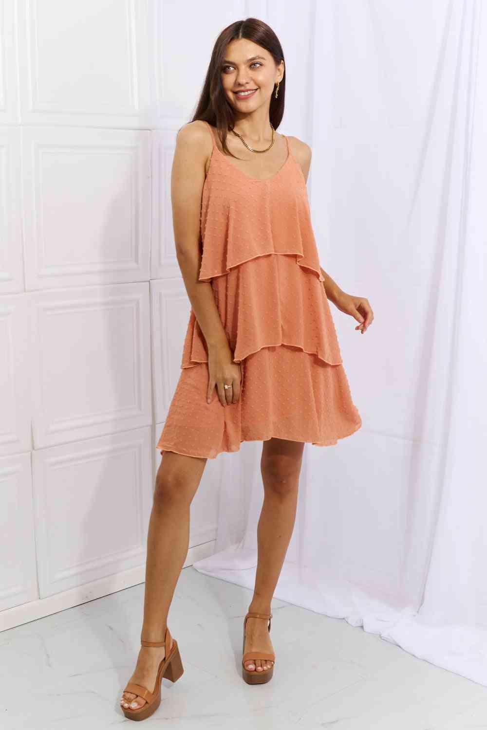 Culture Code By The River Full Size Cascade Ruffle Style Cami Dress in Sherbet - Stormyjay