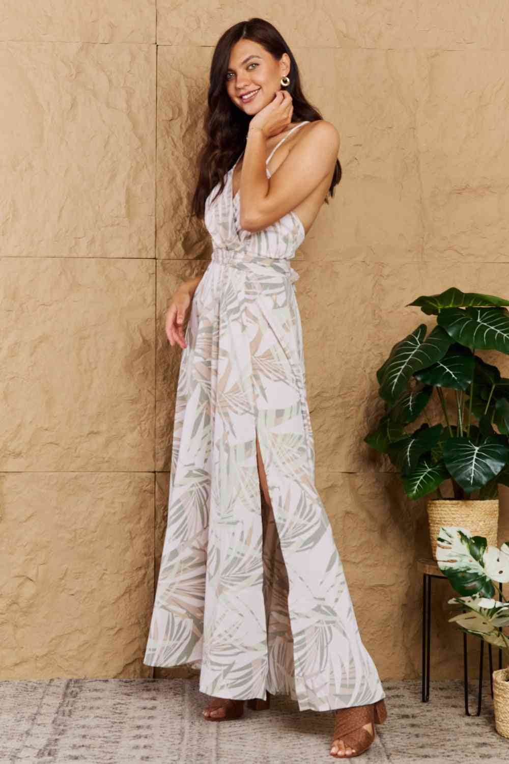 OneTheLand Watch Me Grow Open Cross Back Maxi Dress - Stormyjay