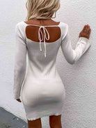 Tie Back Square Neck Long Sleeve Sweater Dress - Stormyjay