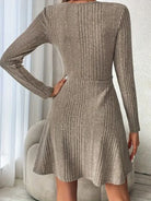 Ribbed Scoop Neck Long Sleeve Sweater Dress - Stormyjay