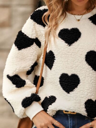 Fuzzy Heart Dropped Shoulder Sweatshirt - Stormyjay