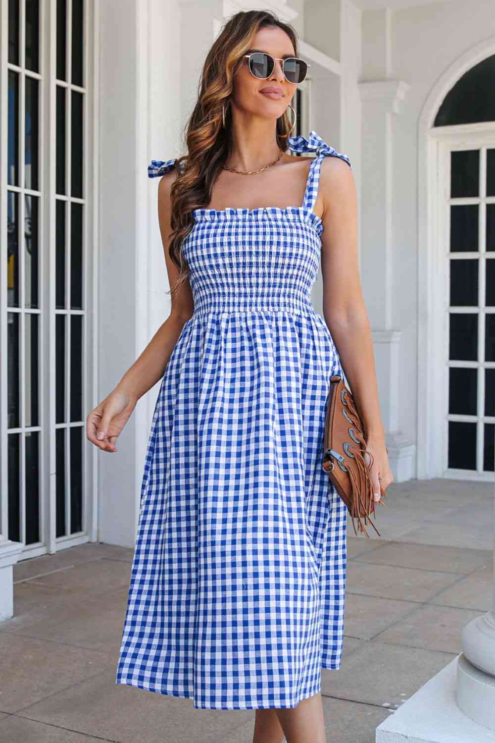 Plaid Frill Trim Tie Shoulder Dress - Stormyjay