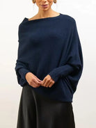 Full Size Boat Neck Batwing Sleeve Knit Top - Stormyjay