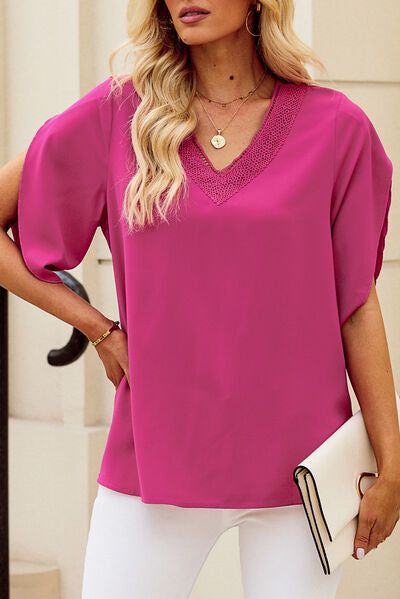 V-Neck Petal Sleeve Blouse - Stormyjay